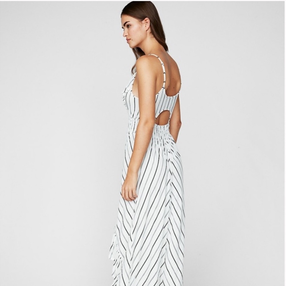 Express stripped ruffled smocked waist maxi dress